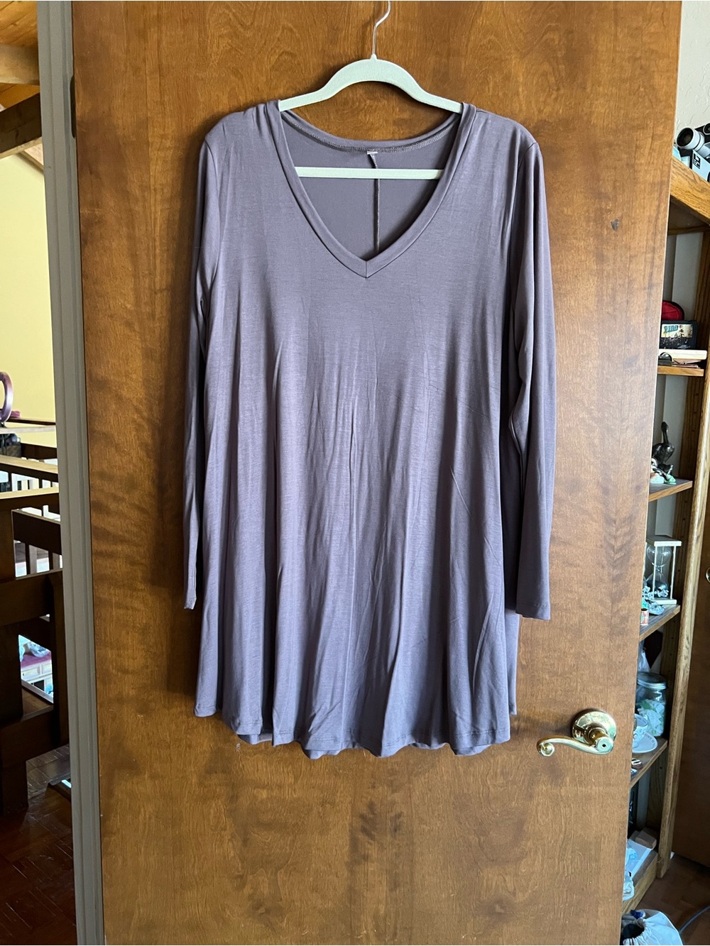 Popana Mauve Long Sleeve V-Neck Swing Tunic